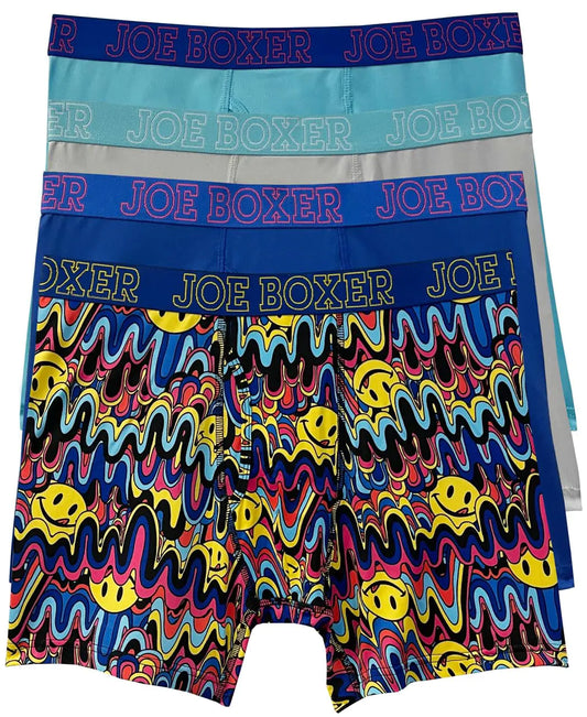 JOE BOXER Melted Lickies Mens Boxer Briefs - Performance Underwear for Men Pack of 4 (Sodalite Blue Small)